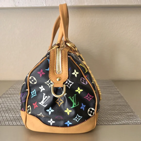 Louis Vuitton Black Monogram Multicolor Murakami Gold Studded Courtney Satchel - Picture 3 of 15